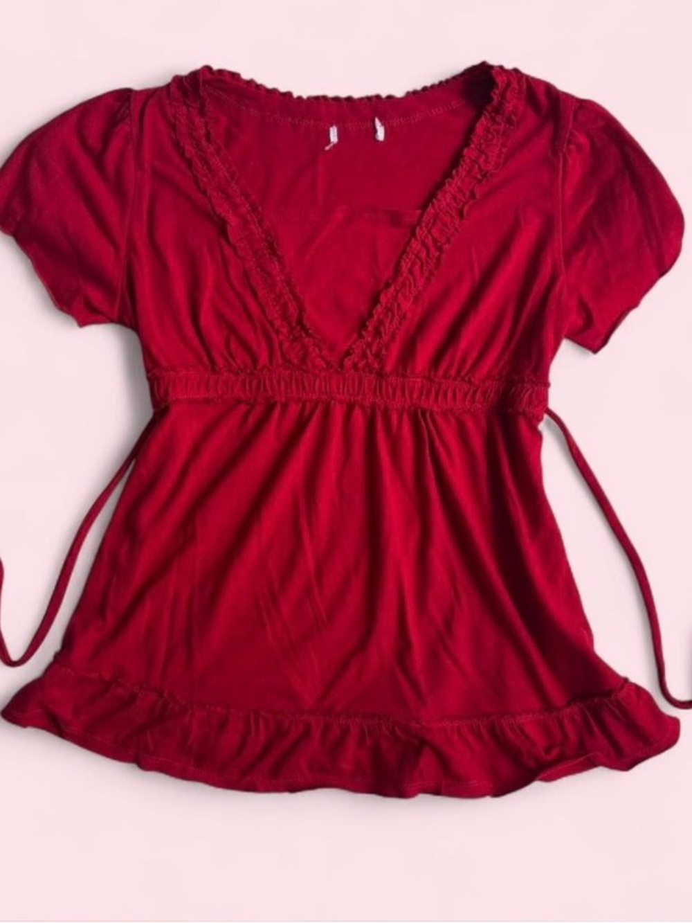 Women’s Red V-Neck Tie-Waist Top